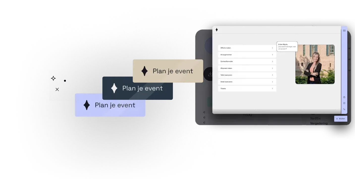De sales widget op de website van een locatie: de gast kiest zelf een module en krijgt de eventmanager ernaast te zien