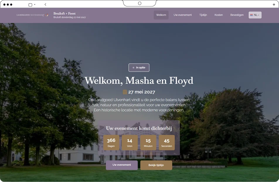 De welkomstpagina van een branded offerte