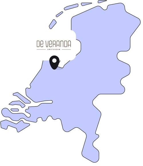 Kaartje van Nederland met De Veranda in Amsterdam