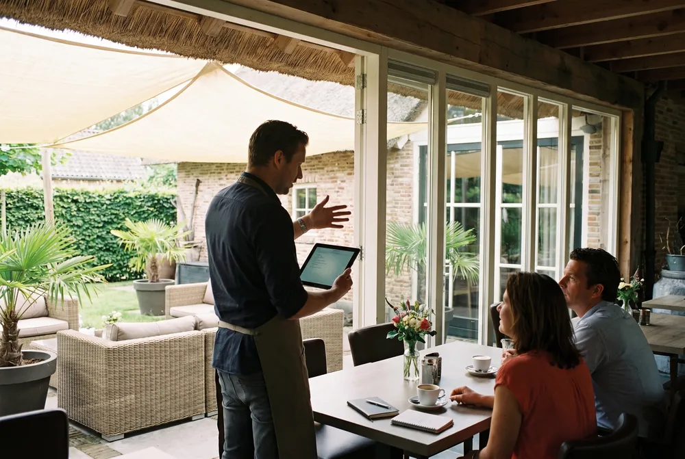 Aan tafel wordt het kostenoverzicht doorgenomen, zonder afronden.