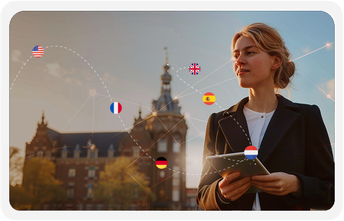 Constell meertalig platform met automatische vertalingen en internationale vlaggen