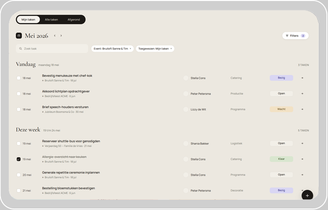 Constell todo's en notities overzicht met persoonlijke agenda per teamlid en automatische updates