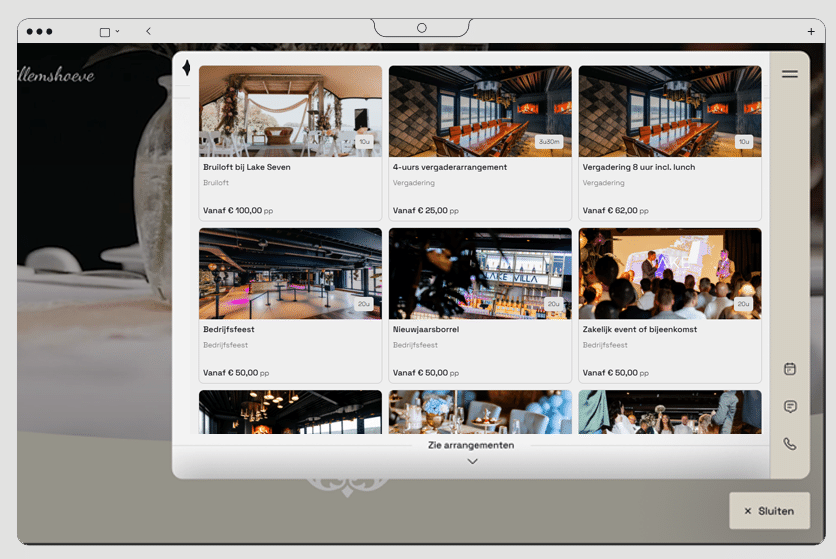 Voorbeeld van sales widget voor aanvragen van events