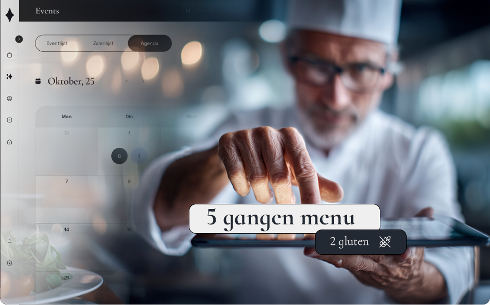 Online crew omgeving in Constell met werk- en keukensheets per event
